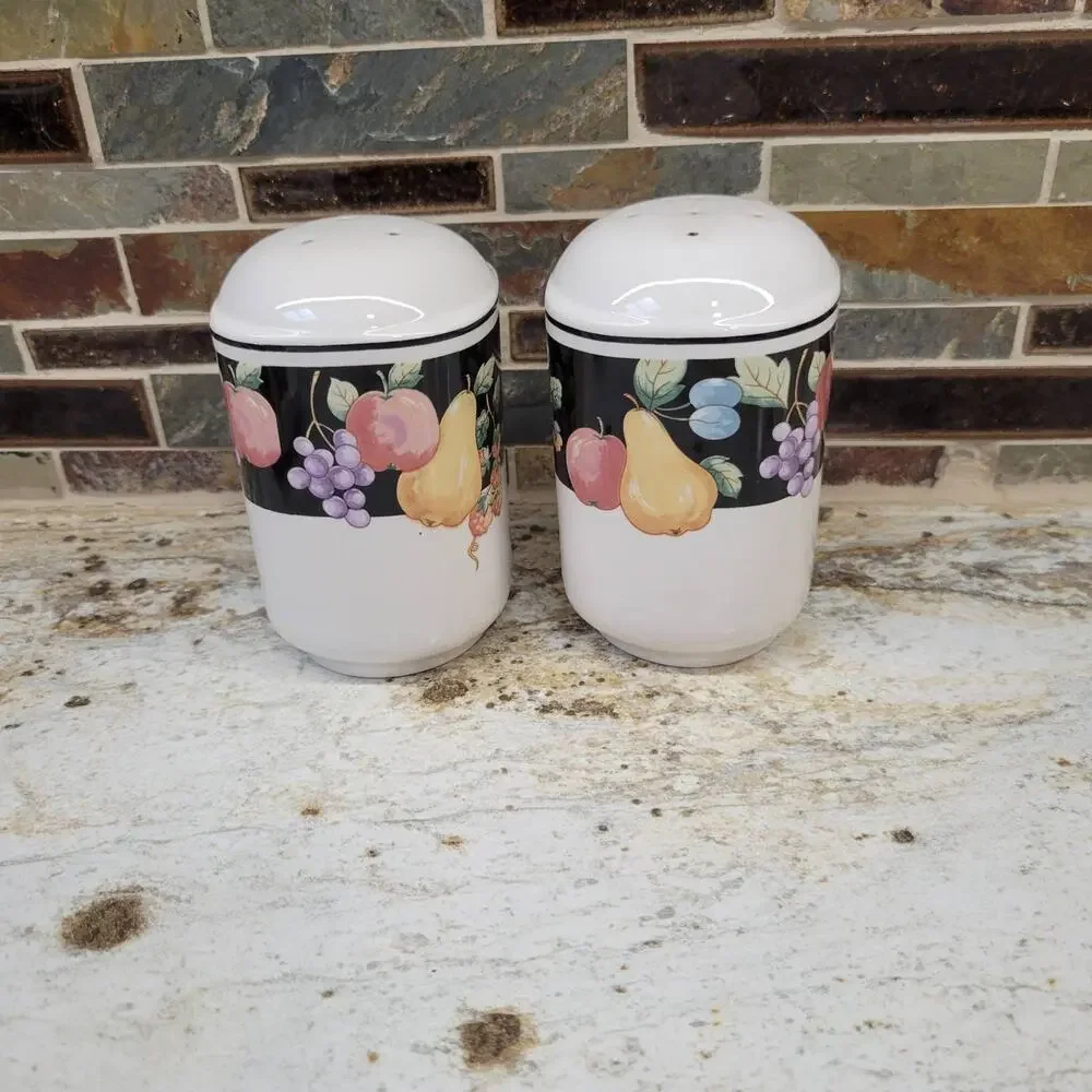 Vintage Sango Fanciful Fruit Covered Butter Dish Salt & Pepper Shaker Set 3pc